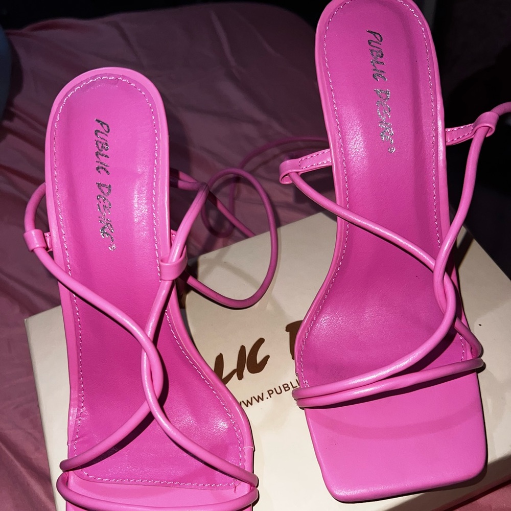 Brand new pink laced up heels